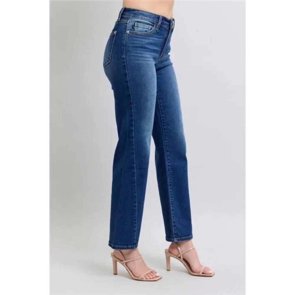 🔥 NWT Judy Blue Side Seam Detail Straight Jeans w Pockets, Stretchy, Dark Wash - Picture 4 of 7